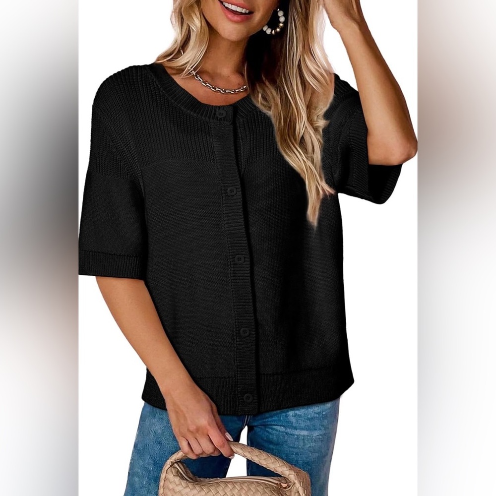 NWT women’s black button-up cardigan or top size medium black knit shirt